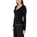Black long-sleeved Liu Jo V-neck top with contrast trim detailing for women
