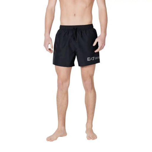 Ea7 Men’s Black Swimwear featuring stylish black men’s swim trunks for Spring and Summer