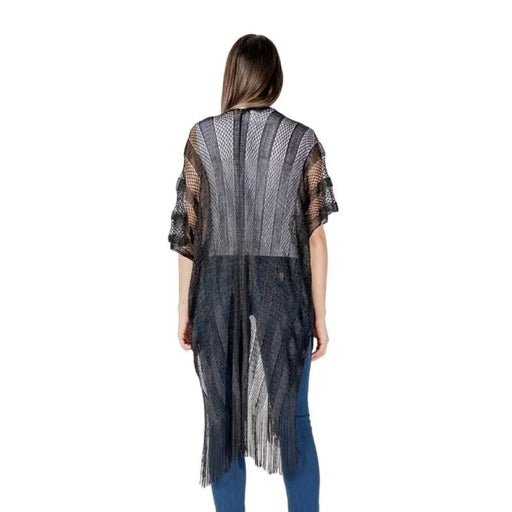 Black mesh kimono with fringe details from Black Mesh Fringe Cardigan and Kimono collection