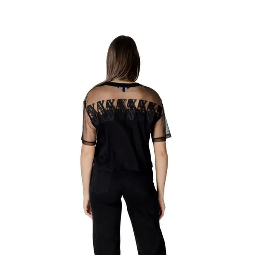 Black mesh-sleeved top from the Black Mesh Overlay Two Piece Set product