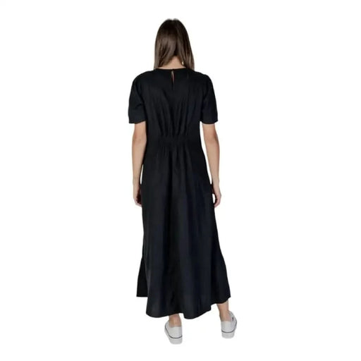 Black V-Neck Short Dress by B.young featuring a stylish black midi design