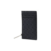 Black patterned cardholder with zipper showing a sleek and stylish design