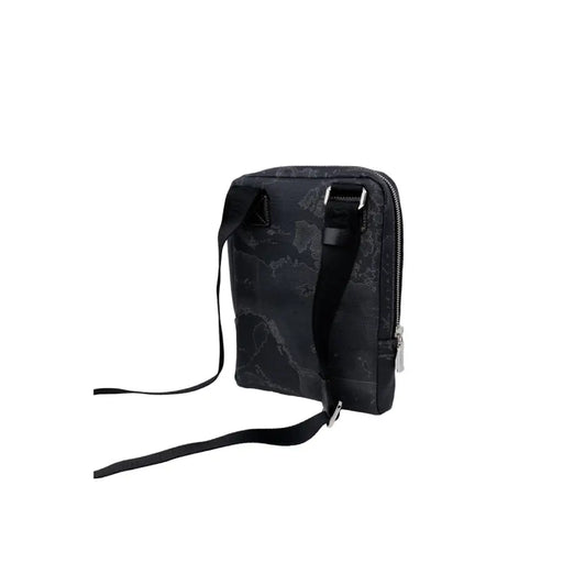 Black patterned crossbody bag featuring a world map design for stylish travel accessories