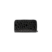 Black patterned Armani Exchange wallet with wrist strap and embossed lettering