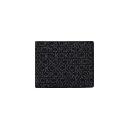 Black leather wallet with CK pattern featuring a stylish black design