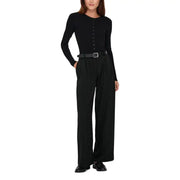 Black pinstripe wide-leg polyester trousers for women with tailored fit