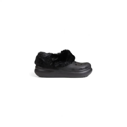 Black platform Croc with faux fur trim from Crocs Women’s Rubber Slip-On Slippers