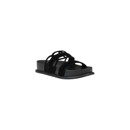 Black platform sandal with multiple straps displayed in the Black Platform Sandal product image