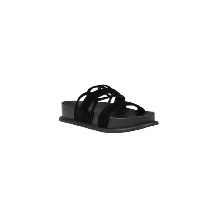 Black platform sandal with multiple straps displayed in the Black Platform Sandal product image