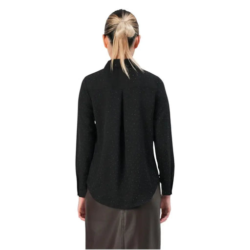 Black polka dot long sleeve polyester shirt for women with shimmering speckles