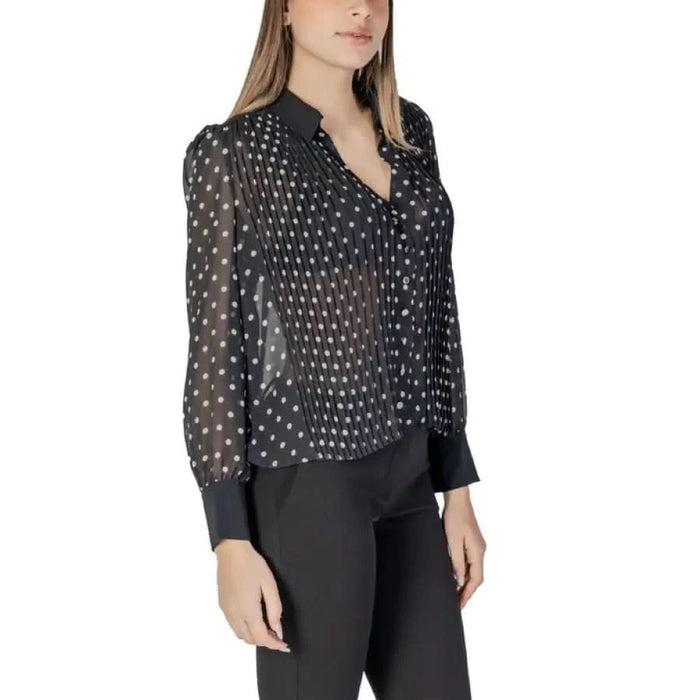 Black polka dot blouse from Morgan De Toi Women’s Classic Black Blouse collection