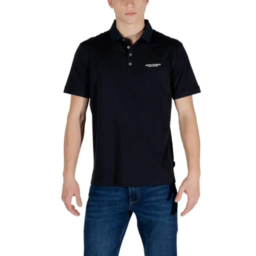 Black polo shirt from Armani Exchange, perfect for casual or smart-casual occasions