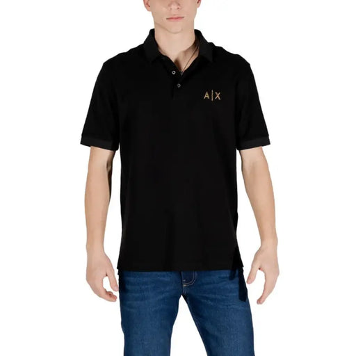 Black Cotton Polo Shirt by Armani Exchange featuring logo design