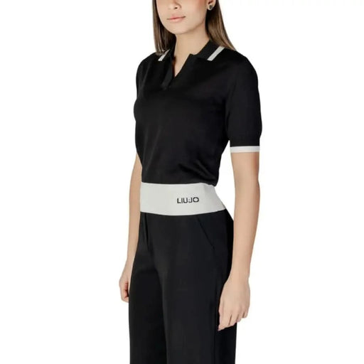 Black polo-style dress with white collar trim by Liu Jo for women