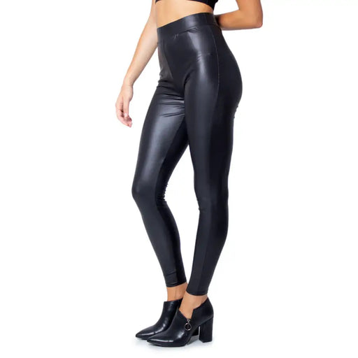 Leggings noirs taille haute en similicuir brillant pour l'automne-hiver