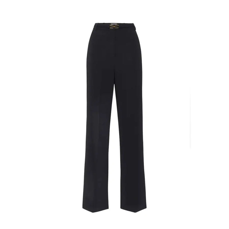 Black high-waisted wide-leg trousers by Elisabetta Franchi with gold buckle