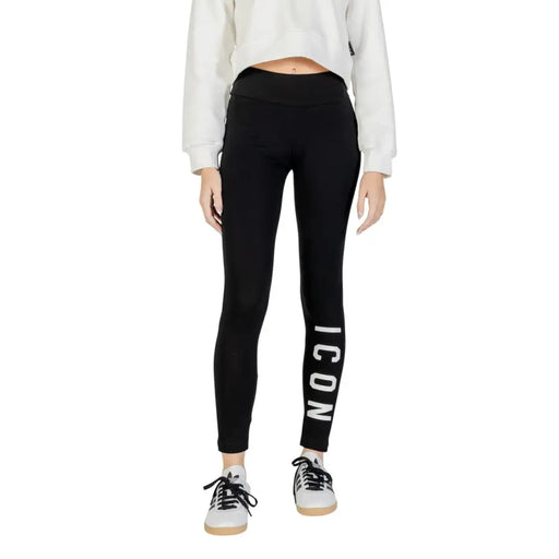 Coton noir taille haute Icon Leggings pour femmes avec imprimé vertical blanc