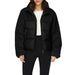 Women’s Black Turtleneck Jacket with Front Pockets in stylish black puffer design