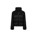 Black puffer jacket with fleece sleeves featured in Women’s Black Turtleneck Jacket