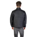 Black quilted puffer jacket displayed in a stylish winter outerwear product