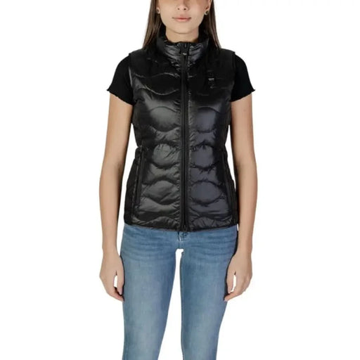 Gilet matelassé noir avec Blauer Gilet blanc à col roulé pour femme