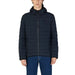 Black quilted puffer jacket with hood and zipper for men’s winter fashion