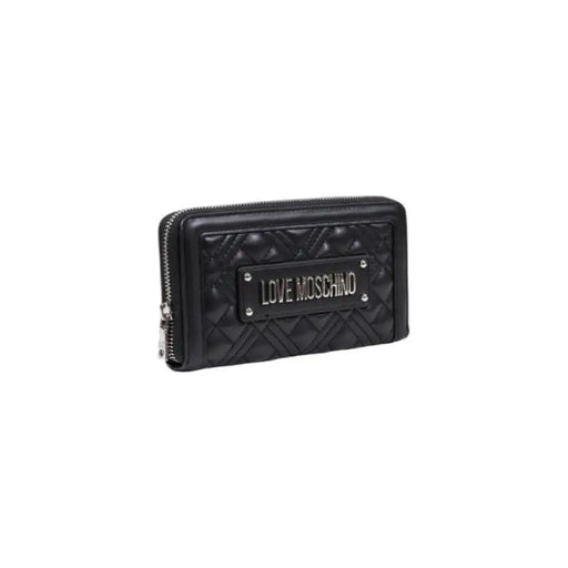 Black Quilted Wallet with Logo, stylish accessory for elegant fashion choices