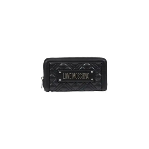 Black quilted wallet with logo showcasing elegance and stylish functionality