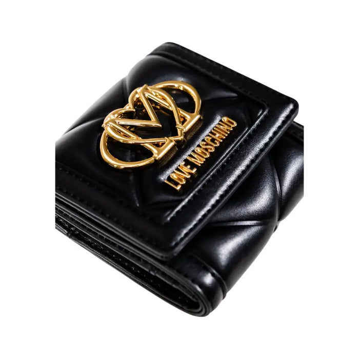 Black quilted Love Moschino wallet with gold logo detailing for elegant femininity