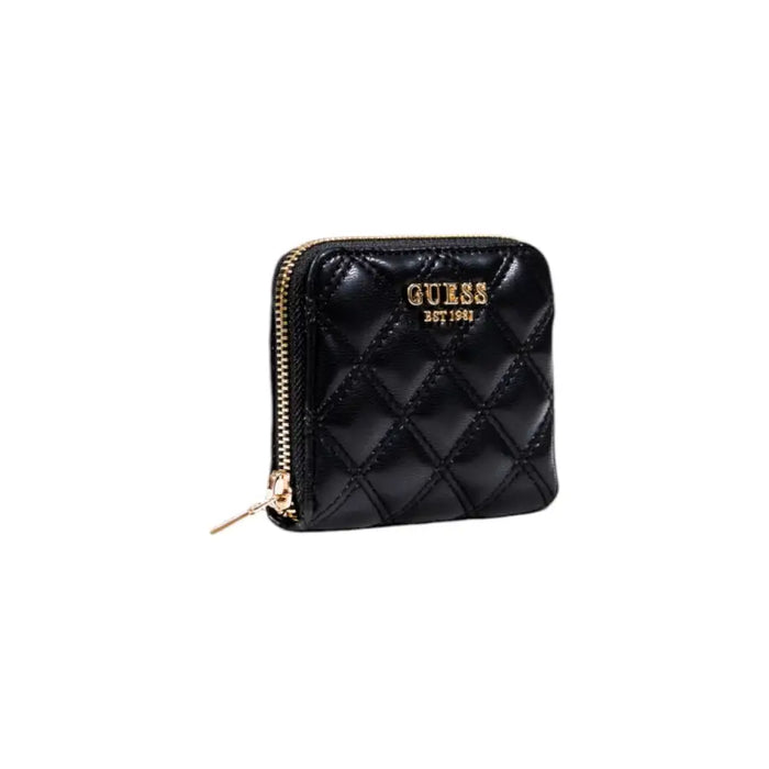 Black quilted patent leather wallet with gold zipper for luxury accessory collection