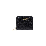 Black quilted patent leather wallet with gold zipper front view