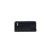 Black Quilted Wallet with Gold Logo, rectangular design, stylish accessory