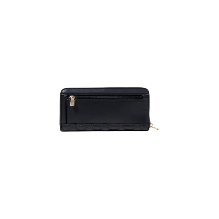 Black Quilted Wallet with Gold Logo, rectangular design, stylish accessory