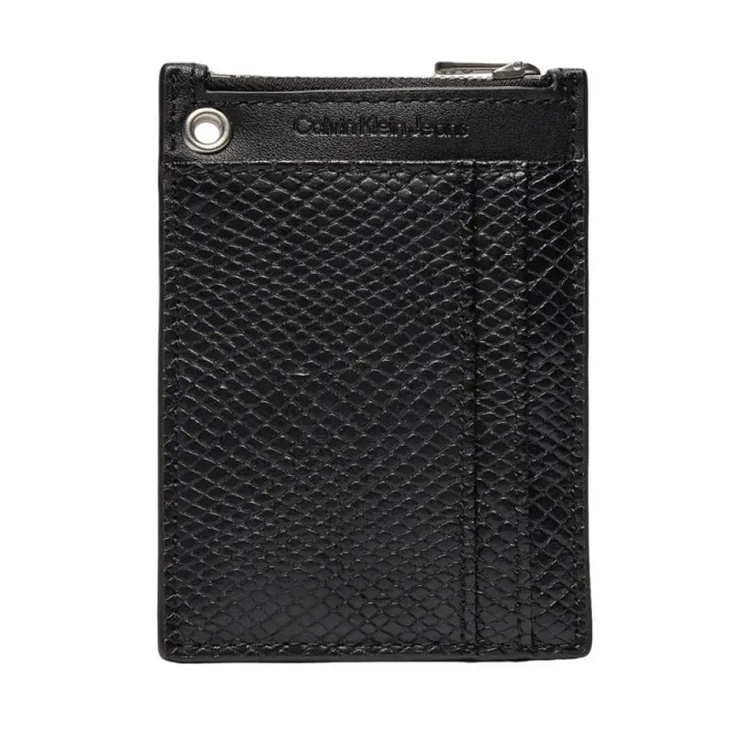 Black reptile-textured card holder from Calvin Klein Jeans boxed set with keychain