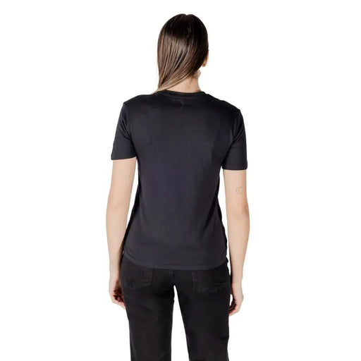 Black Rhinestone Round Neck Short Sleeve Womens T-Shirt