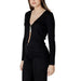 Black ribbed cardigan from Morgan De Toi featuring a stylish V-neck design