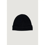 Black ribbed knit beanie with Lacoste logo for stylish winter wear
