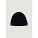 Black ribbed knit beanie with Lacoste logo for stylish winter wear