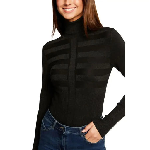 Black ribbed turtleneck sweater from Morgan De Toi for women’s fashion