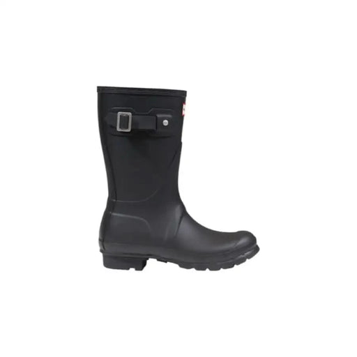 Black rubber rain boot from Hunter Women featuring a stylish ankle design