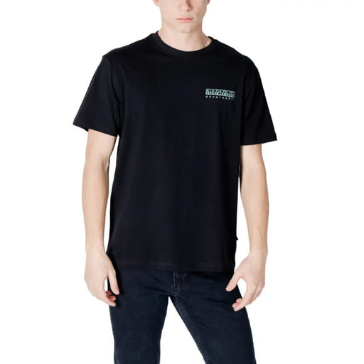 Black short-sleeve t-shirt from Napapijri featuring a slip-on round neck design