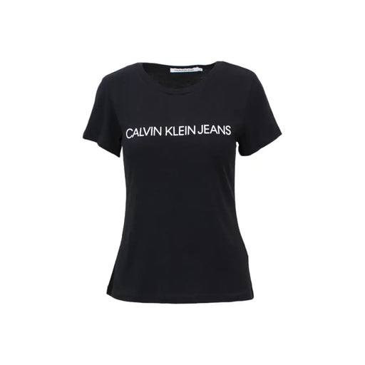 T-shirt noir à manches courtes Calvin Klein Jeans aux femmes T-shirt à encolure ronde