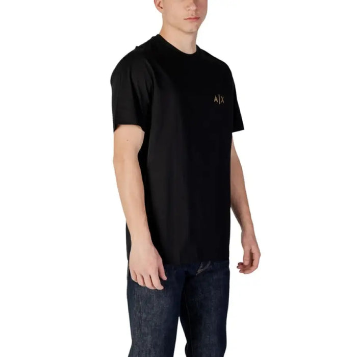 Armani Exchange Black Cotton T-Shirt for Men displayed on a white background