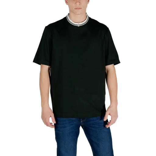 Black short-sleeved Armani Exchange t-shirt with striped collar in 100 percent cotton