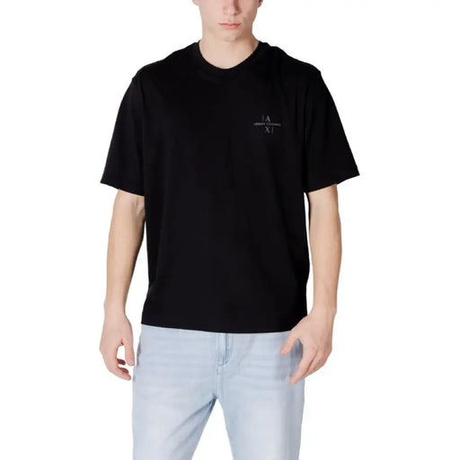 Black short-sleeved round neck t-shirt by Armani Exchange in 100% cotton fabric