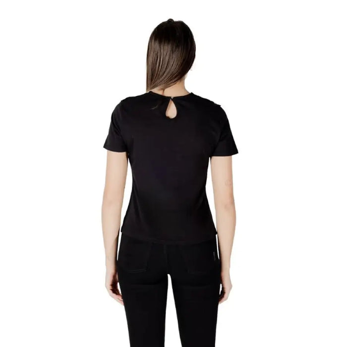 Black short-sleeved T shirt with lace detail from Black T Shirt with Lace Detail collection