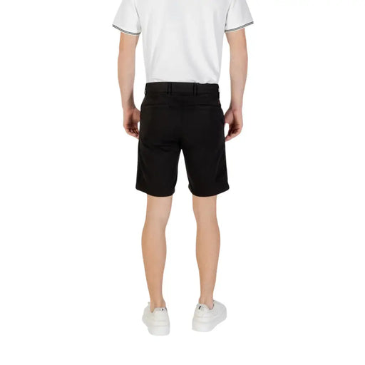 Black Men’s Belted Shorts displayed with a stylish black belt and tailored fit