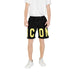 Black shorts with yellow ICON lettering displayed in White Shorts with ICON Print product image