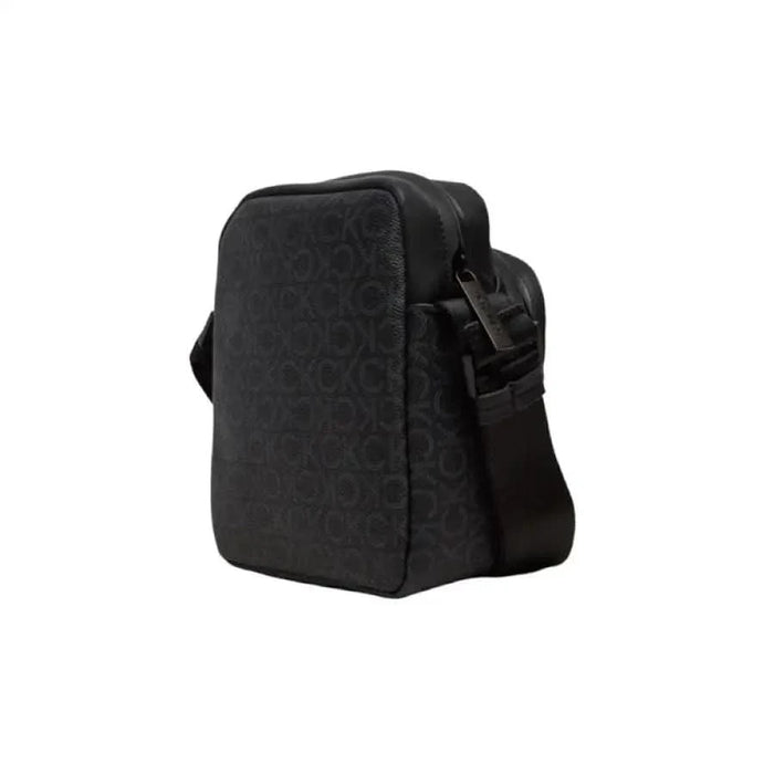 Calvin Klein Black Shoulder Bag for Men with monogram pattern and adjustable strap