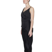 Black silence women tank top in black sleeveless design with draped asymmetrical cut and thin straps